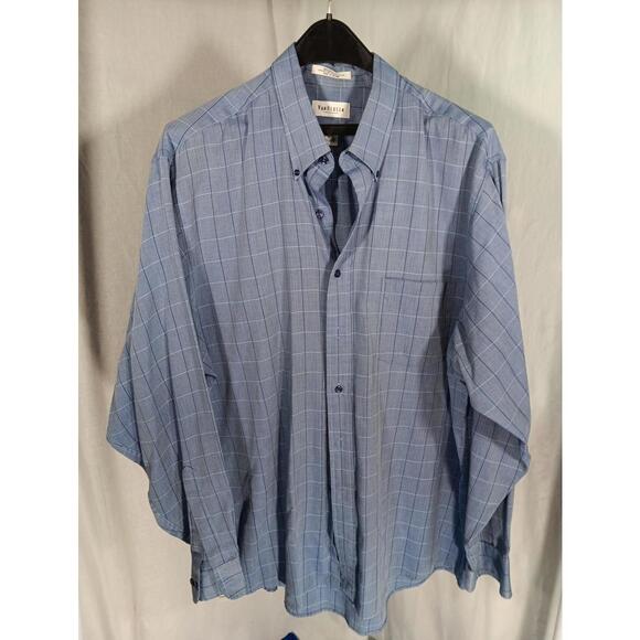 VAN HEUSEN LONG SLEEVE DRESS SHIRT BLUE Gray Checked  Broadcloth  17 34/35 XL - Picture 1 of 7